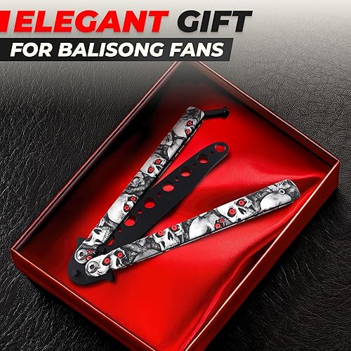 Miniatura 9 de DIMROM Practice Butterfly Knife Trainer - Mango de impresión de calavera Balisong con hoja de metal