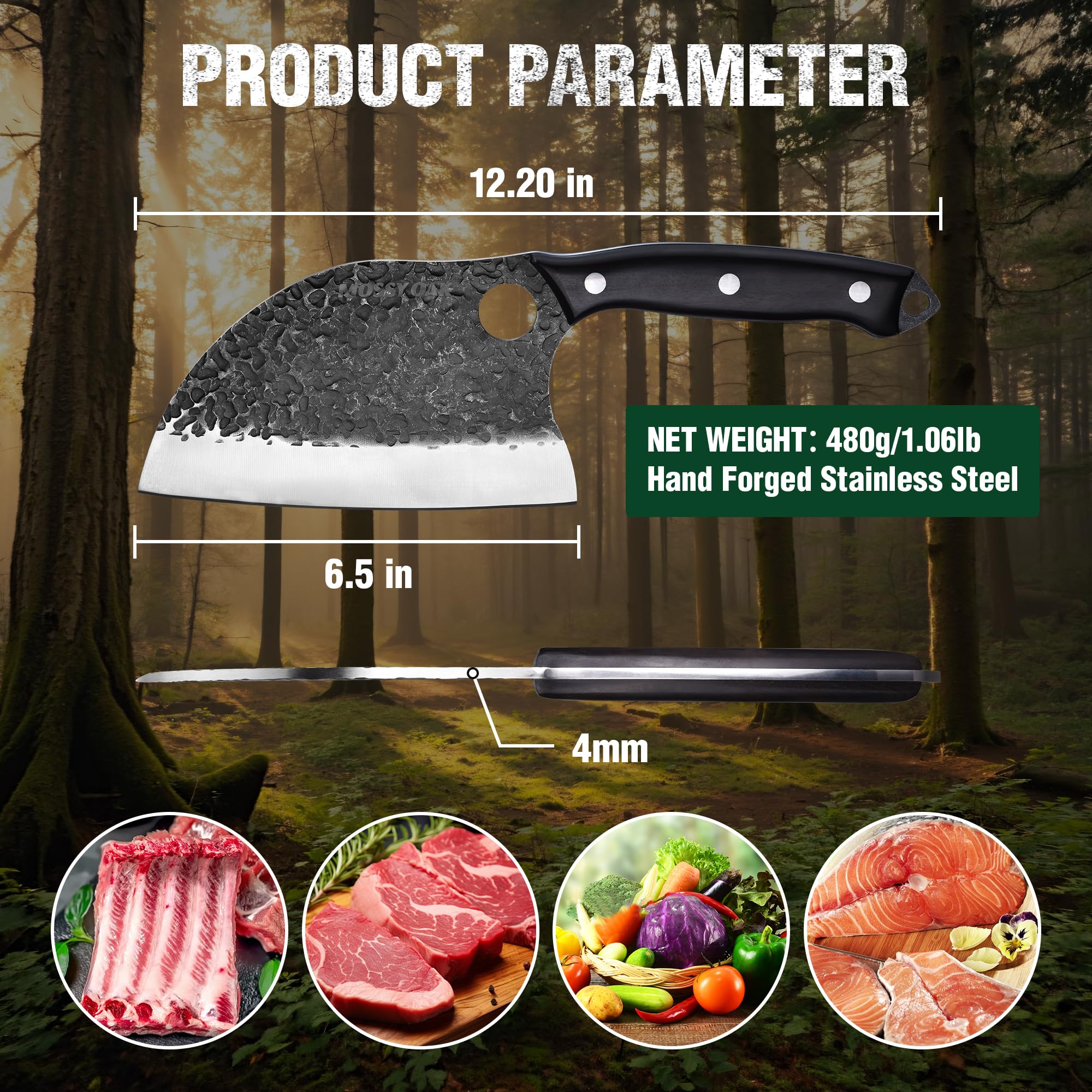 Mossy Oak Serbian Chef Knife, Hand Forged Meat Cleaver Knife — Amazon image 2