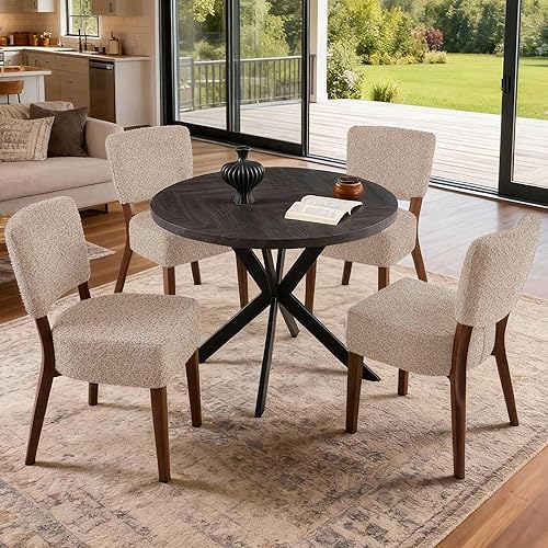 Miniatura 25 de Juego de 2 sillas de comedor apilables, sillas auxiliares de cocina tapizadas de tela moderna, silla de comedor moderna de mediados de siglo con