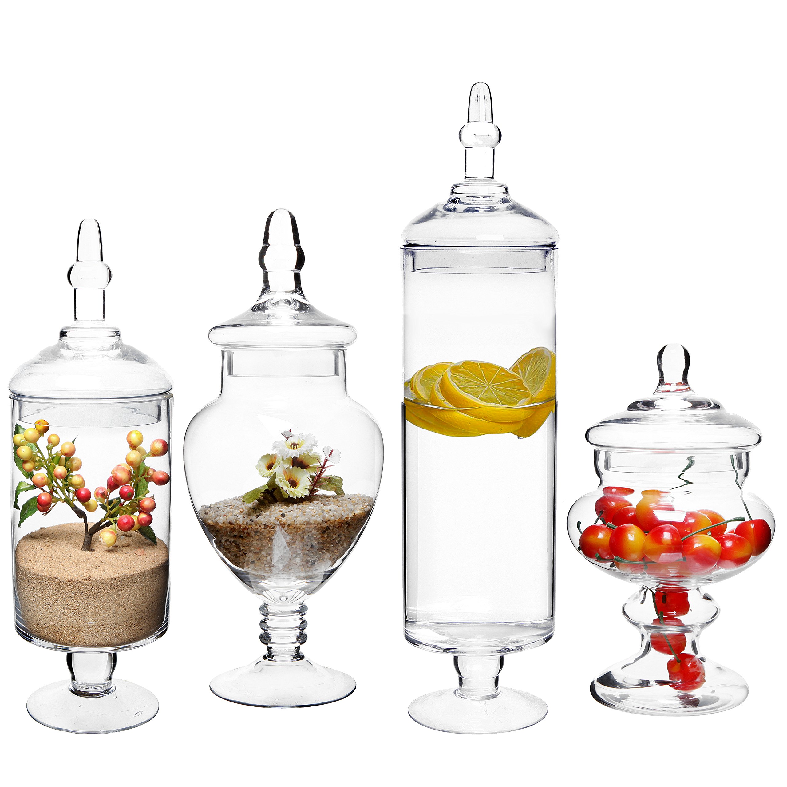 Buy MyGift 4 Piece Set Clear Glass Apothecary Jars with Lids, Bathroom Decor, Candy Buffet