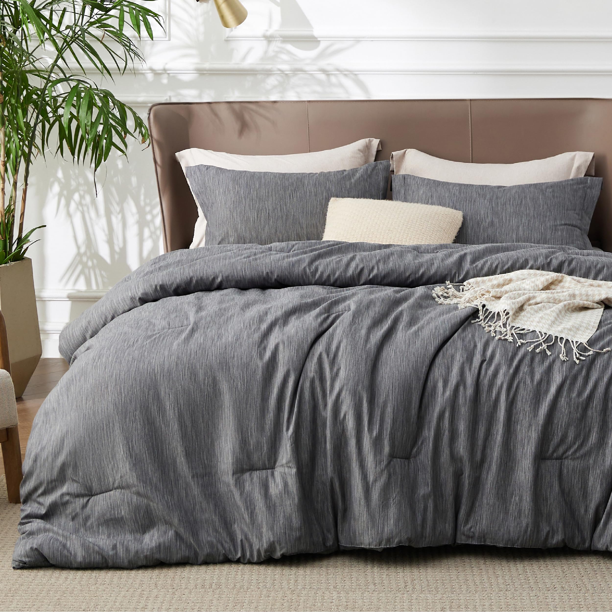 Bedsure Dark Grey Queen Comforter Set, Cationic Dyed Bedding Set 3 Pcs