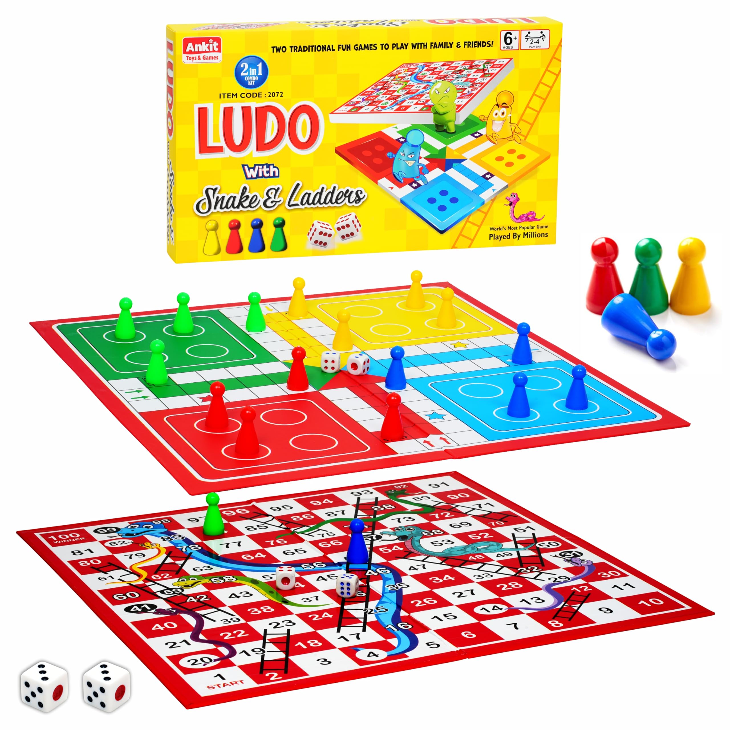 Ludo and Snake & Ladders (Saap Seedhi) Board Game Set for 6+ Years Kids & Adults | Indoor Ludo Board Game | Travel Strategy Game (Ludo Senior+)