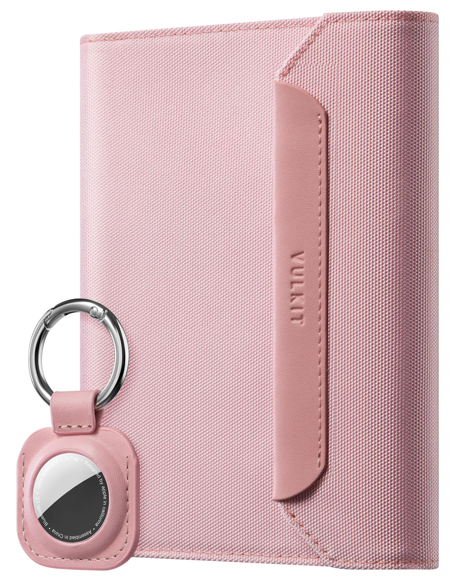 Passport Wallet with Detachable AirTag Holder, Vegan Leather Passport Holder, RFID Blocking, Travel Essential, Magnetic Closure, Pink