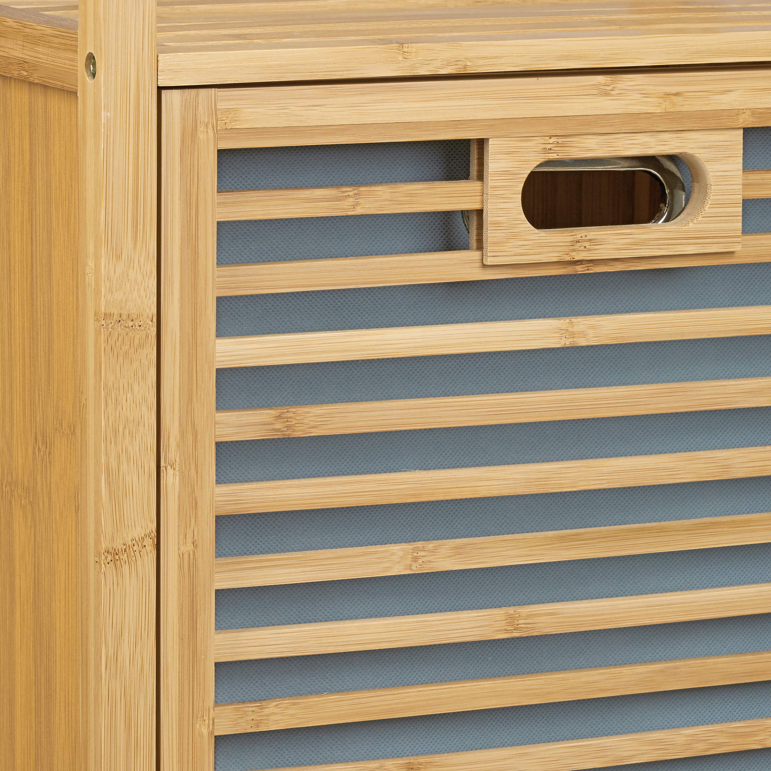 Relaxdays Mobiletto con Portabiancheria, Bambù, 95x40x30 cm, 2 Ripiani, da Bagno, Cesta pieghevole, 25 L, Legno Naturale