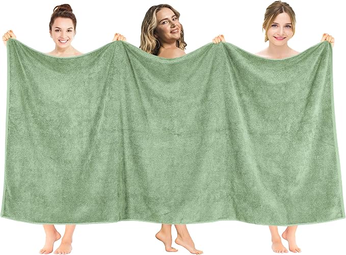 American Soft Linen Oversized Bath Sheet 40x80 Extra Large for Bathroom, 100% Cotton Turkish Jumbo Bathsheet Towels for Adults, Sage Green Bath Sheet