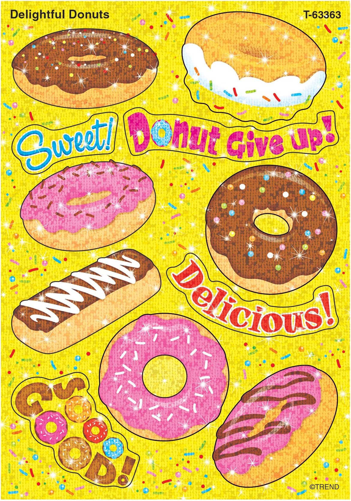 TREND enterprises Delightful Donuts Sparkle Stickers, 22 Count, Multicolor