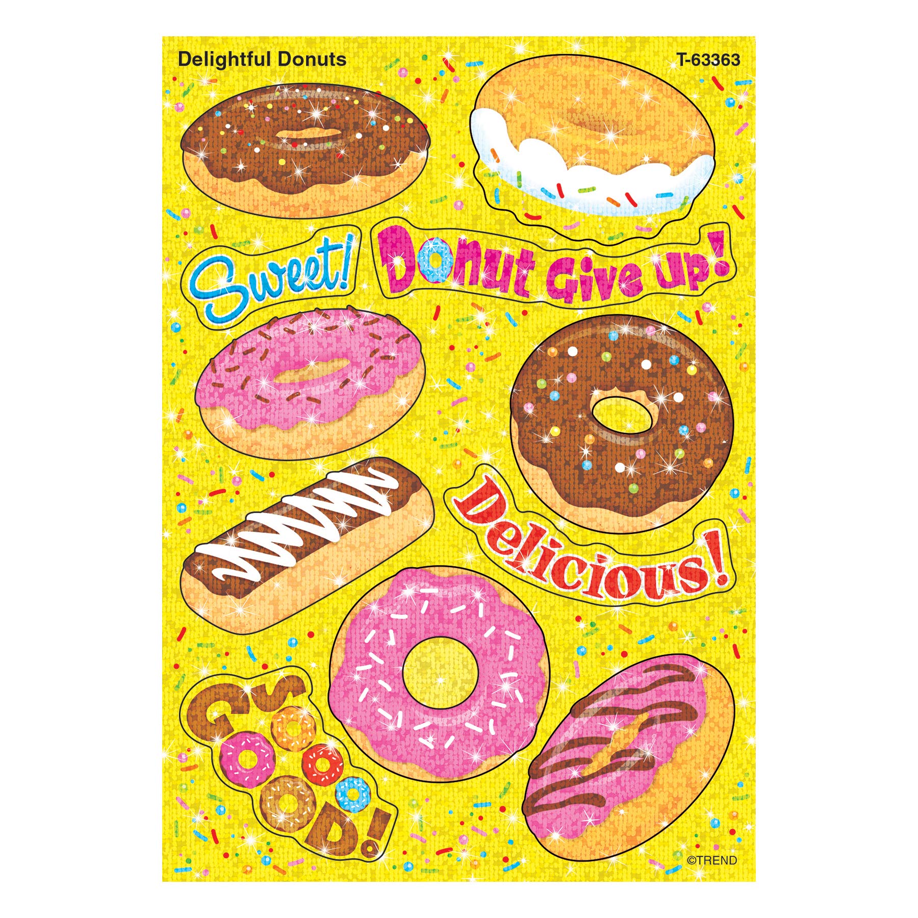 TREND enterprises Delightful Donuts Sparkle Stickers, 22 Count, Multicolor