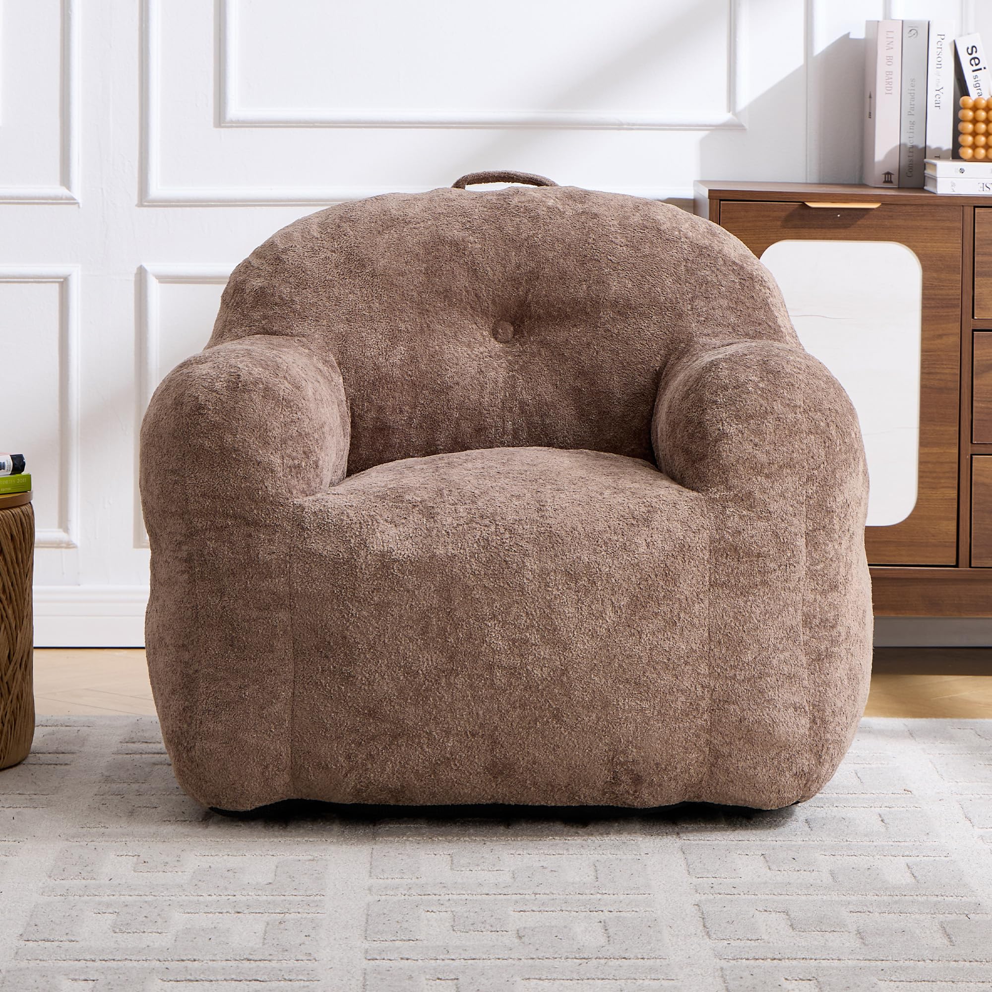 MURUL Puf gigante de piel sintética con cojín y taburete, cómodo sofá de lectura y juegos, cómodo sillón de lectura para adultos y niños, salón y dormitorio, color caqui