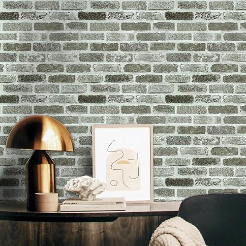 Miniatura 2 de Papel tapiz de ladrillo gris para despegar y pegar, papel tapiz de ladrillo sintético de 17.7 x 196.8 pulgadas, papel de contacto de ladrillo