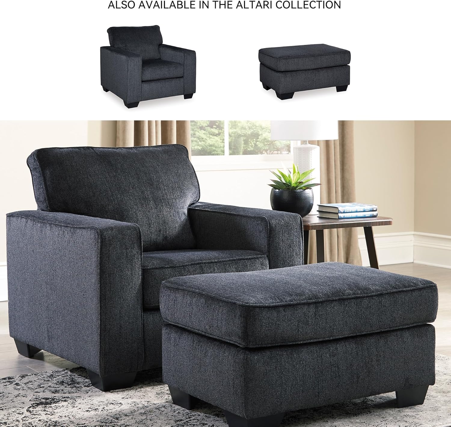 Signature Design by Ashley Altari Modern Rectangular Accent Ottoman, Dark Gray