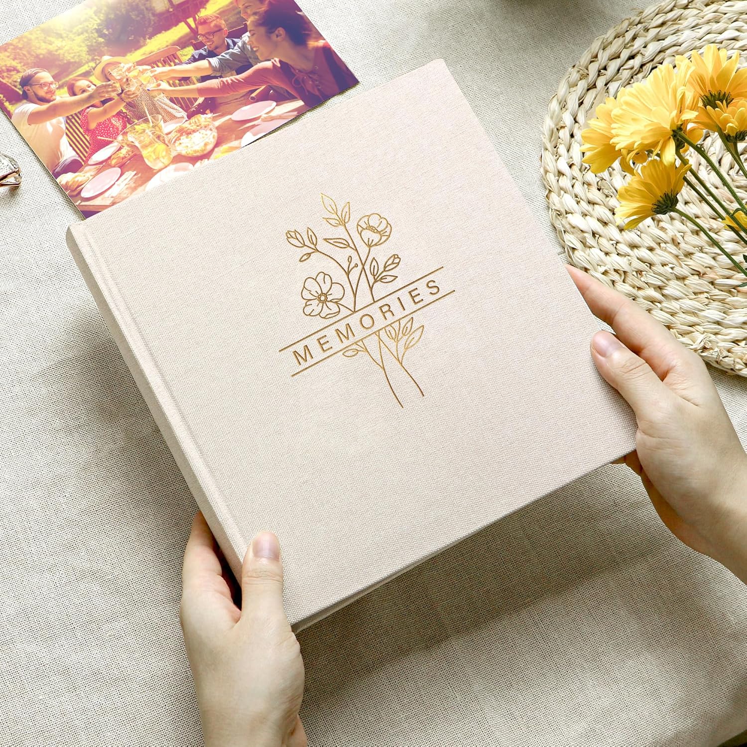 Holoary Photo Album 4x6 200 Photos with Writing Area, 200 Pockets Picture Album, Linen Fabric Cover Big Picture Book for Photos, 4x6 Photo Albums for Memories Family Weddings Travel(Beige) - Image 3