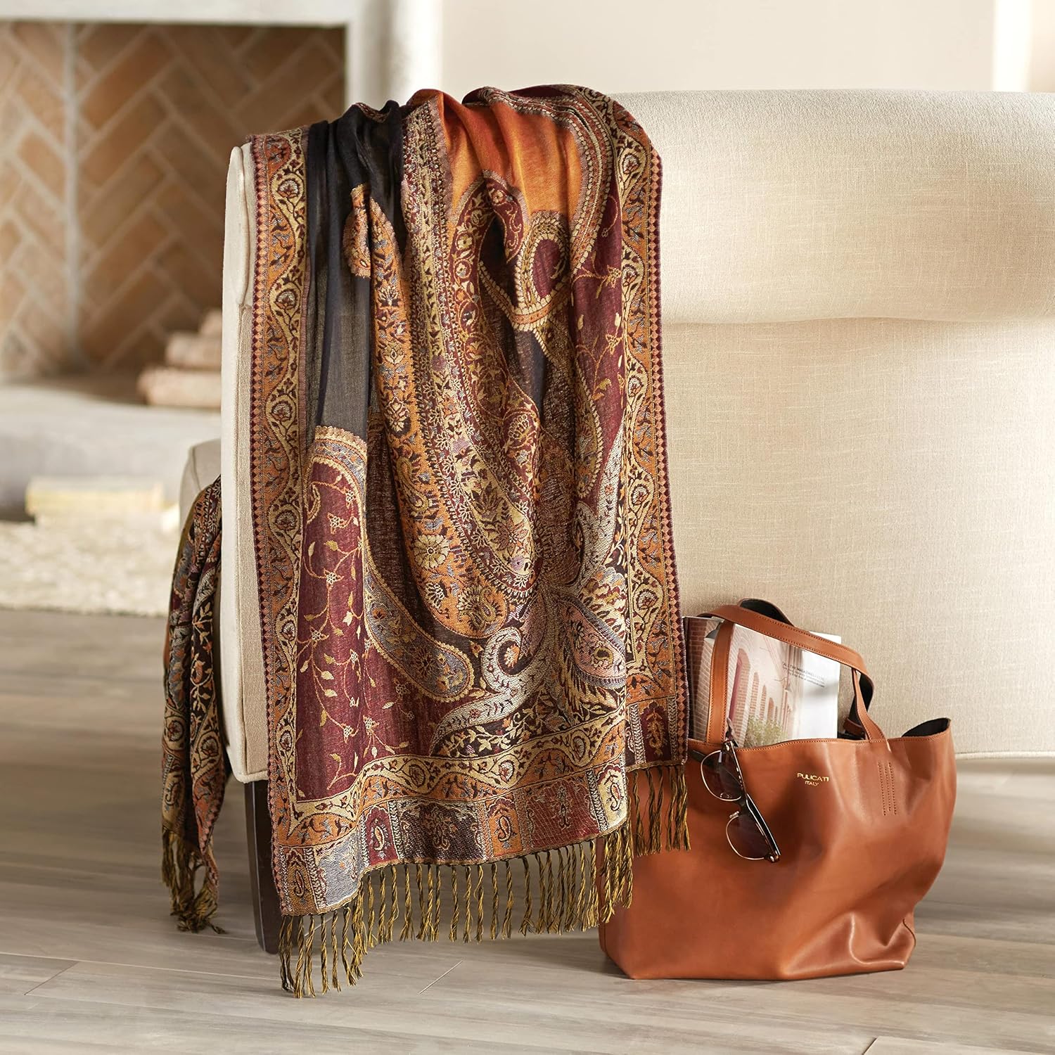 NOVICA Artisan Handmade Jamawar Wool Shawl Indian with Paisley Motifs Accessories Shawls Burgundy Multicolor Jamawarjaquard Woven ' Himalayan Heirloom'