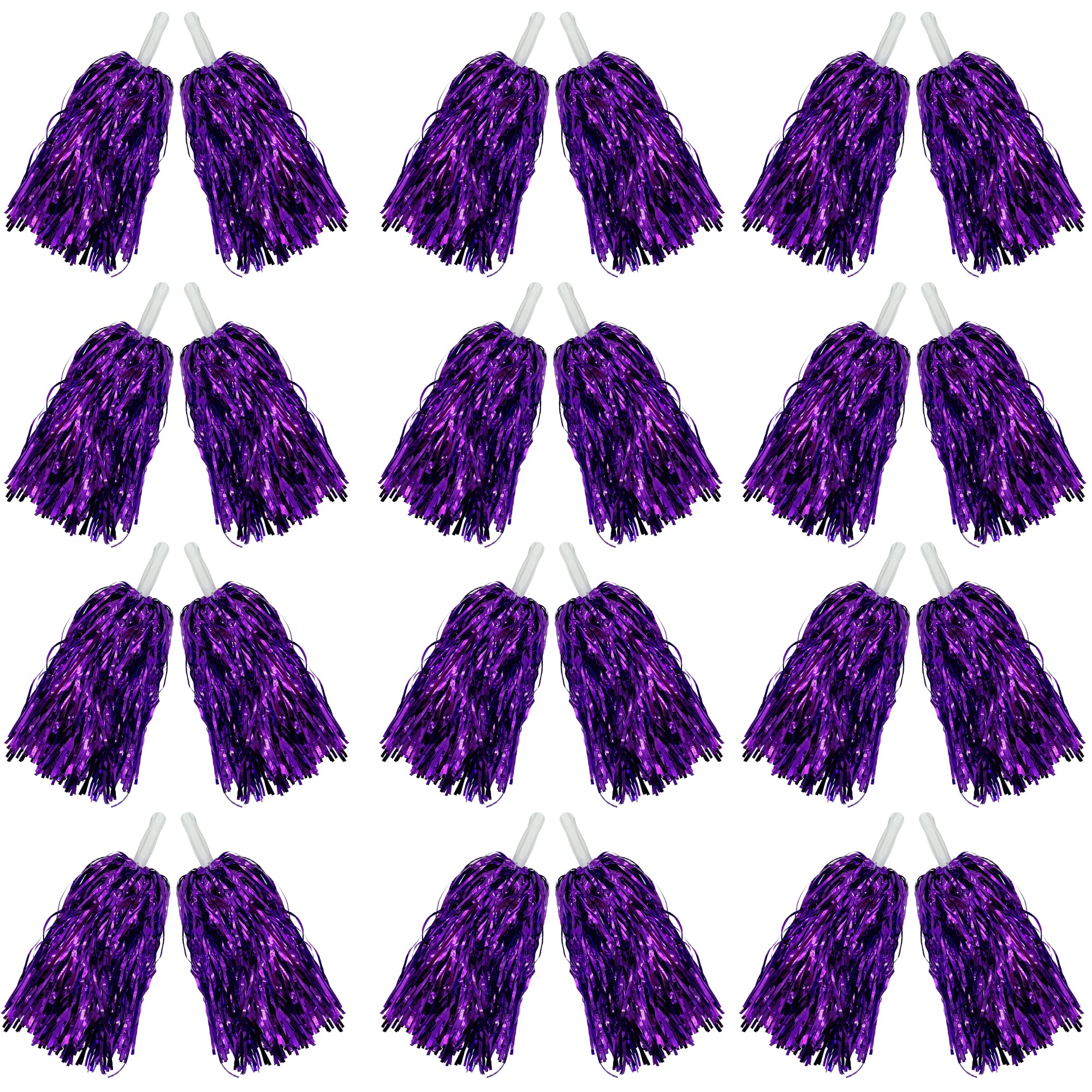 PPXMEEUDC 24PCS Cheerleading Pom Poms Metallic Foil Plastic Pom Poms with Baton Handle for Game Sports Squads Dancing Party Football Basketball Club