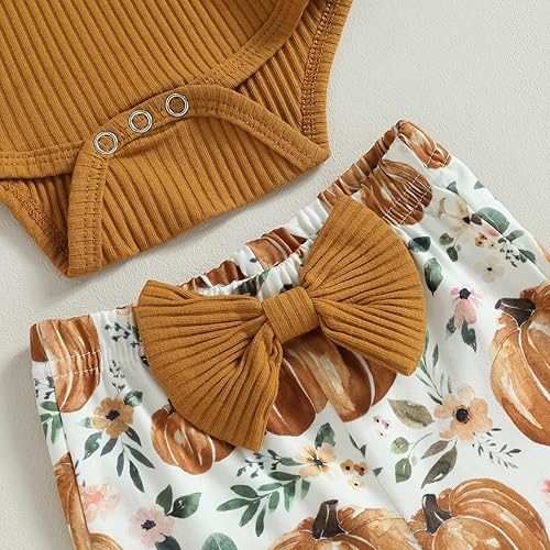 Miniatura 5 de Kuriozud Conjunto de Pantalones Acampanados para Bebé Recién Nacida Niña Mameluco con Volantes Lindo Lazo Pantalones Acampanados Diadema Ropa Linda