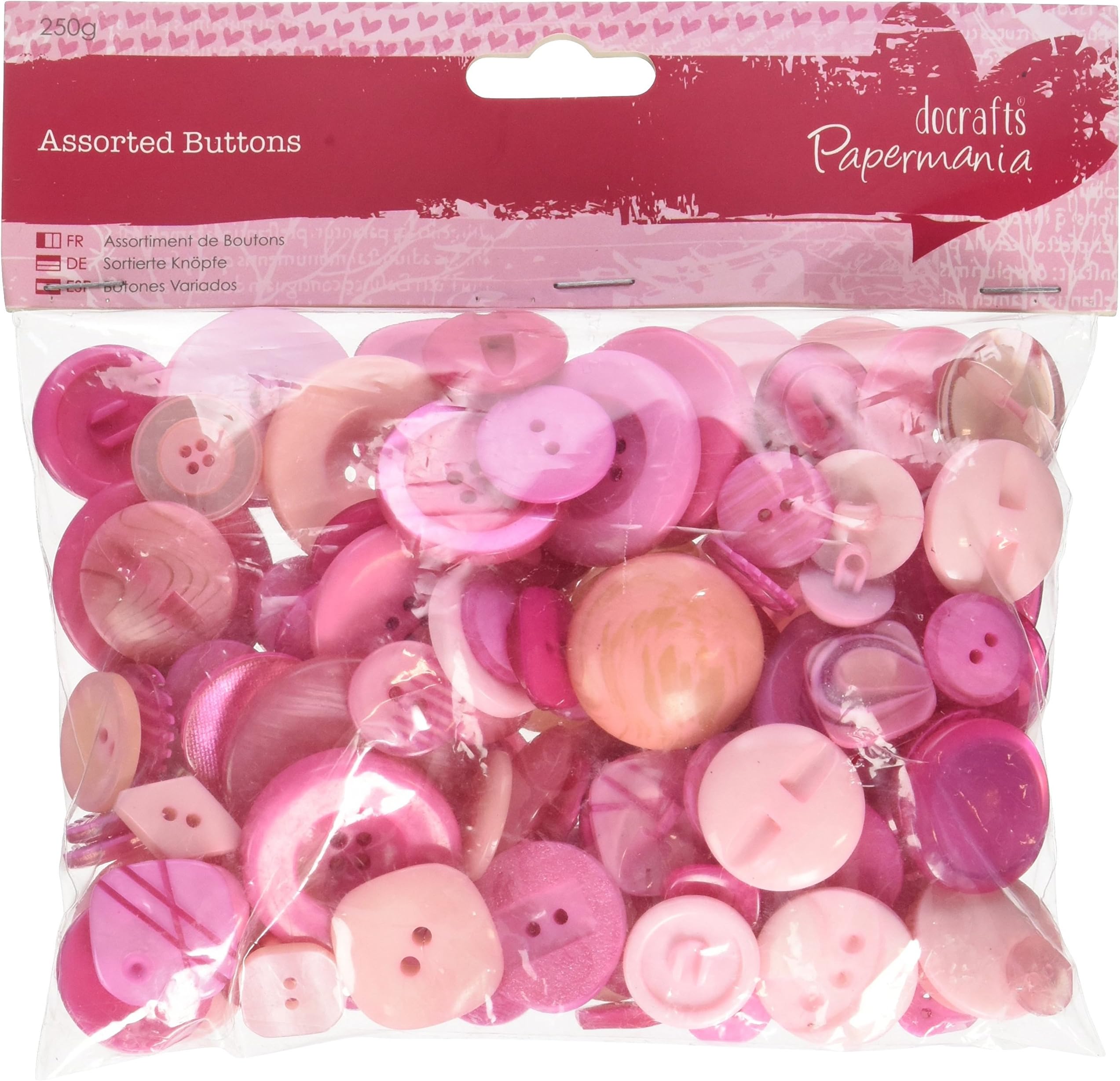Papermania 250 g Assorted Buttons, Pink
