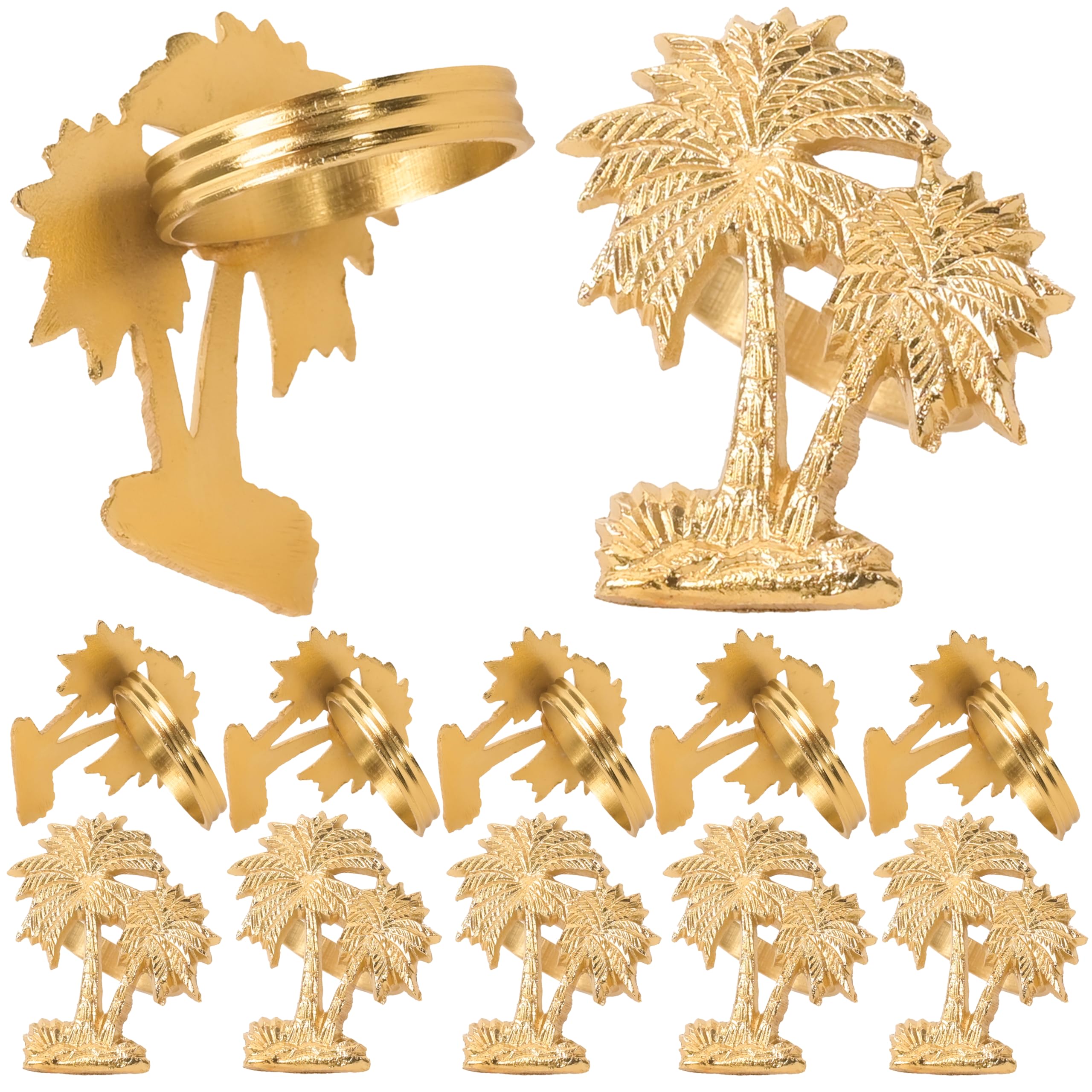 12-Piece Gold Metal Napkin Rings - Palm Tree Metal Napkin Rings Dinner Napkin Holder for Wedding Birthday Valentine's Day Christmas Party Dinner Table