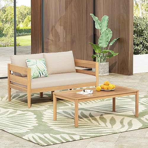 Kayim Patio Loveseat Coffee Table Set with Curved Arm and