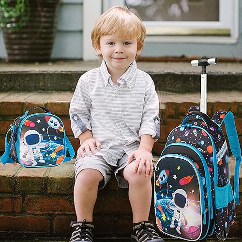 Miniatura 8 de Egchescebo Mochila con ruedas para niños, 3 unidades, con ruedas, carrito con ruedas, Azul-yuhangyuan, Mochilas de viaje