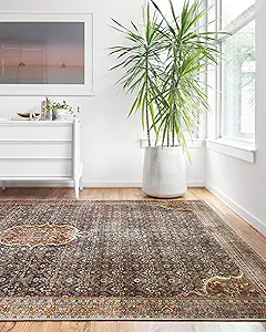 Loloi Layla Collection LAY-09 Cobalt Blue/Spice 2'-0" x 5'-0" .13" Thick Accent Rug, Soft, Durable, Vintage Inspired, Distressed, Low Pile, Non-Shedding, Easy Clean, Printed, Living Room Rug