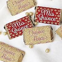 Vista 6 de Recuerdos de fiesta de quinceañera roja y dorada - Mini envoltorios de barra de caramelo - 45 calcomanías