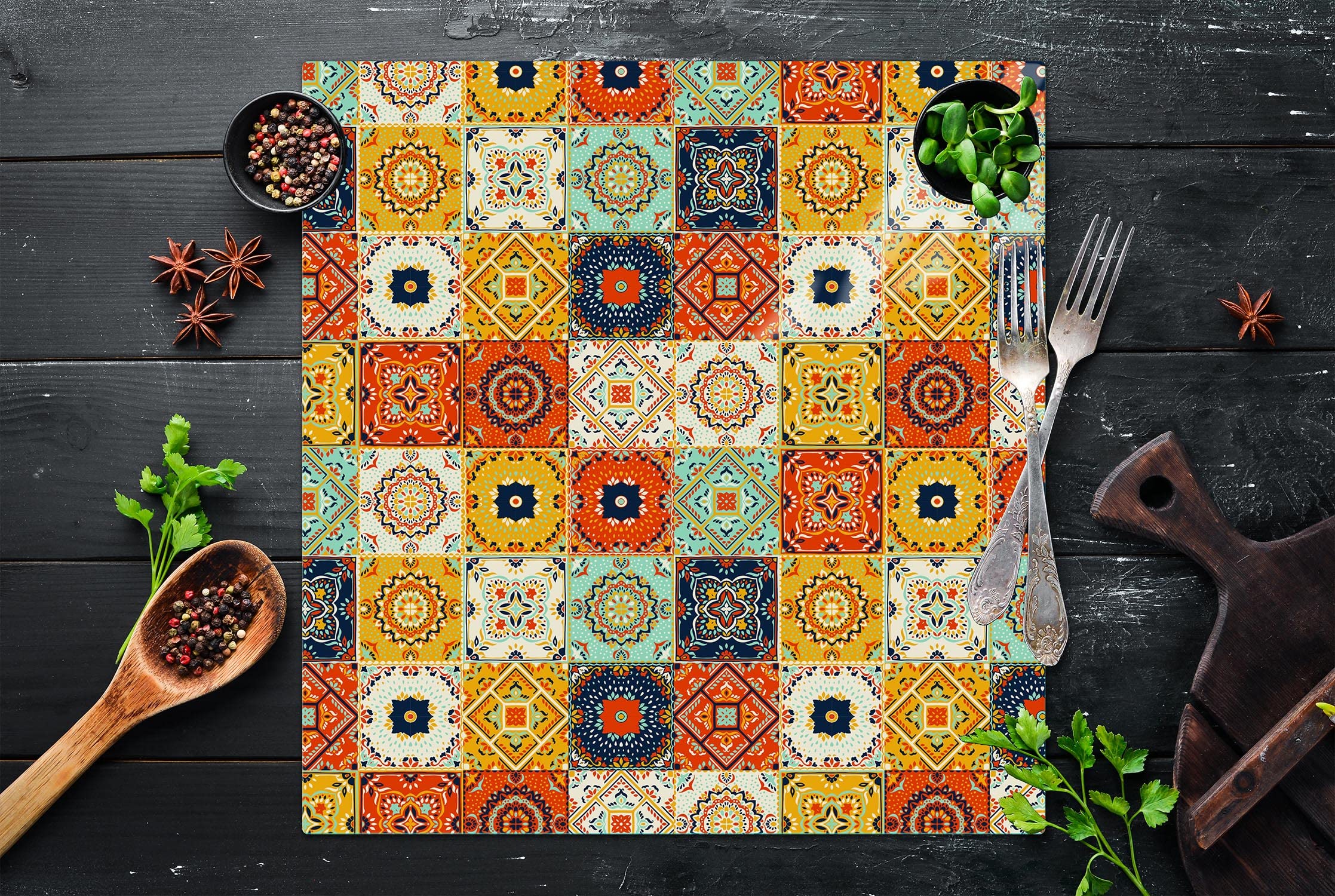 DarHuas Herdabdeckplatte 50x52 cm 1-teilig Ceranfeldabdeckung Induktion Herdschutz Spritzschutz Glasplatte Deko Schneidebrett, Mosaik Stück