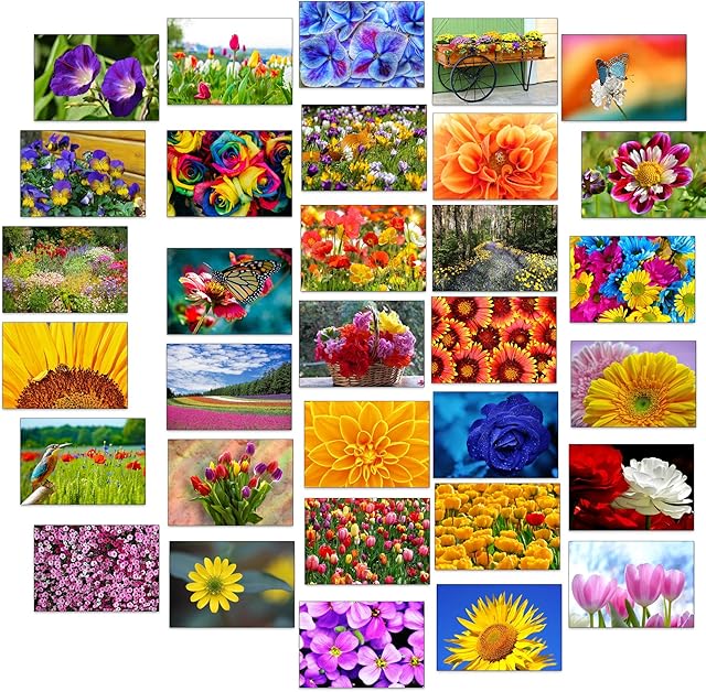 32 flower greeting cards with 32 envelopes flowers and garden.