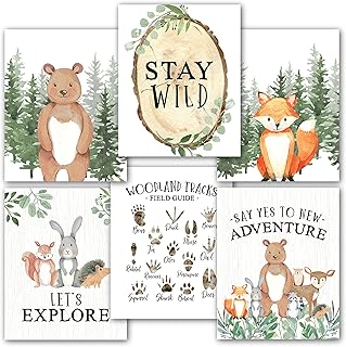 6 Reversible 8x10 Woodland Creatures Nursery Prints, Woodland Nursery Decor For Boys Bedroom, Woodland Baby Shower Decorations, Woodland Party Decorations, Woodland Animals Baby Shower Decorations