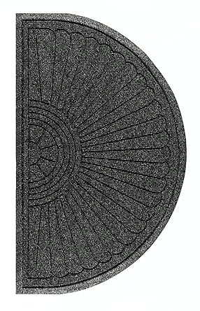 M+A Matting 2246 Waterhog Eco Grand Premier PET Polyester Fiber Half Oval Entrance Indoor/Outdoor Floor Mat, SBR Rubber Backing, 2.3' Length x 4' Width, 3/8" Thick, Black Smoke