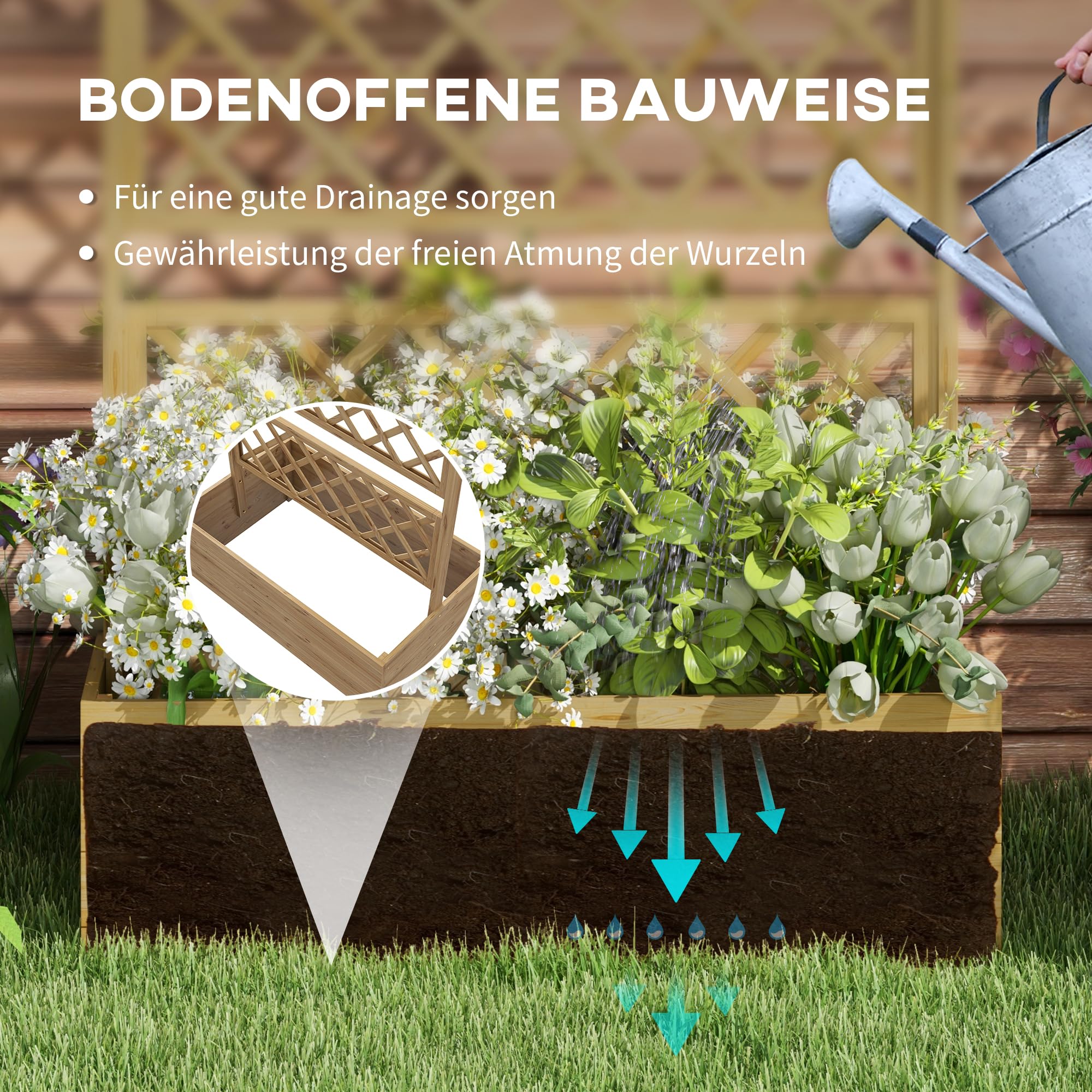 Outsunny Hochbeet mit Rankengitter mit Dach 160 x 55 x 183 cm Naturholz