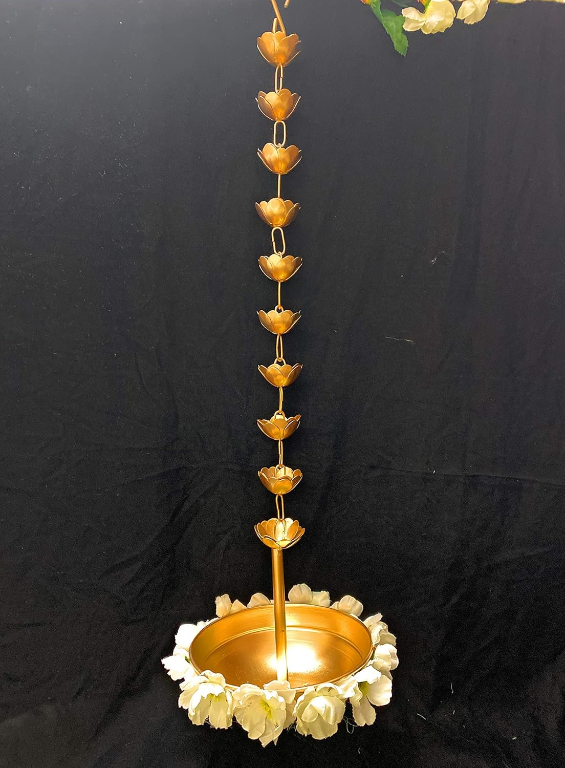 Indian Lotus Shaped Hanging Urli/uruli Pot for Floating Candles Flower Anjali Diya Decorated with Flowers Golden for Home Decoration Gift Item by Indian Collectible