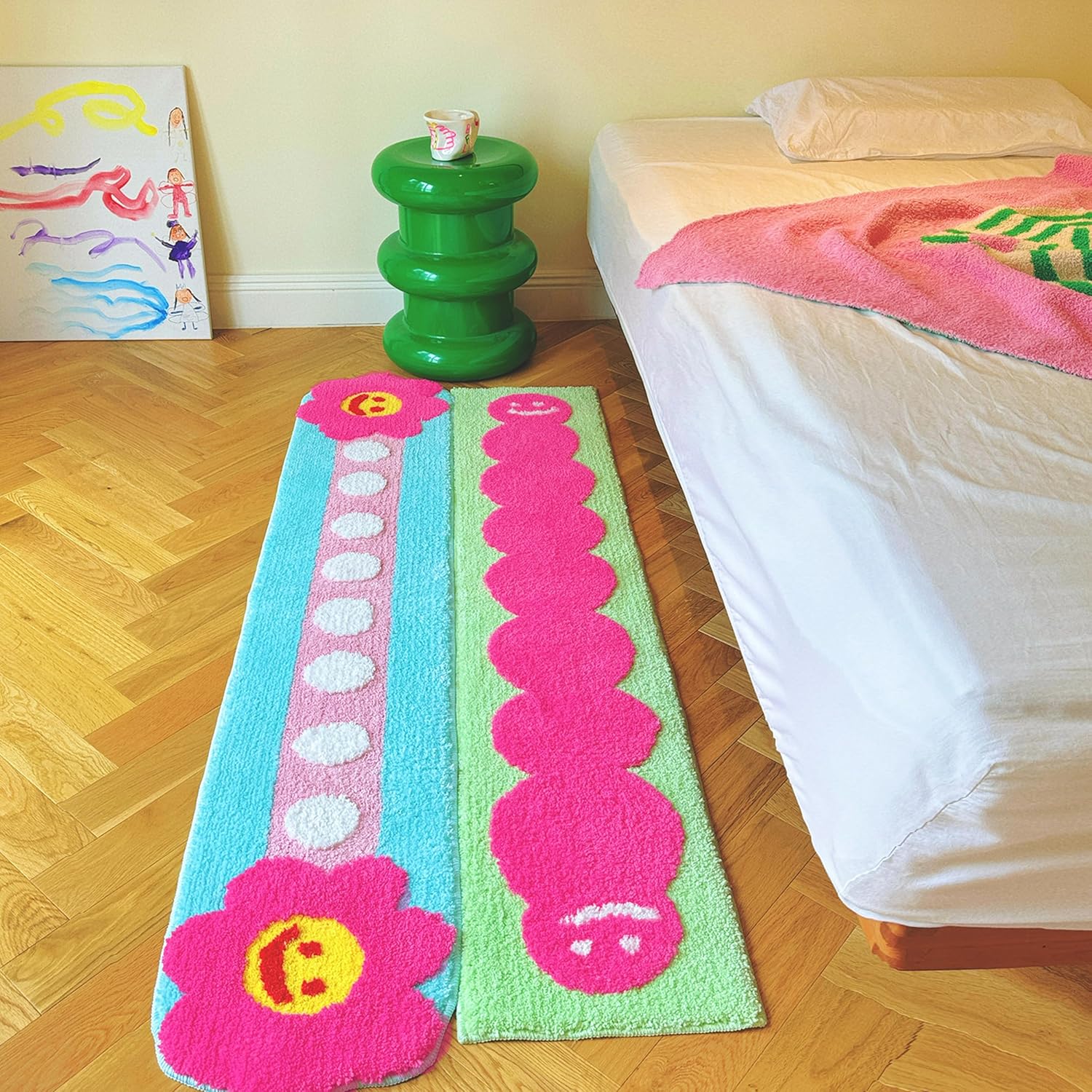 Modular Washable Rug Tile Buildable Floor System for Flexible Living Spaces, Expandable Soft Plush Design with Non-Slip Backing - Candy Hawthorn (12" 59")