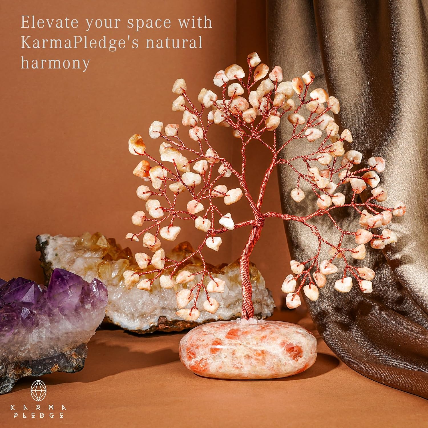 Sunstone Crystal Tree of Life Birthday Gifts for Women, Mom, Friends, Feng Shui Reiki Healing Chakra Tree for Positive Energy, Good Luck, Money, Handmade Aesthetic Home Office Desk Room Table Decor