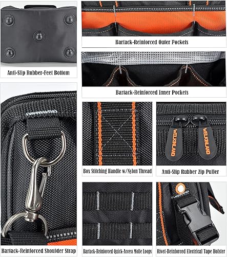 Miniatura 9 de WELKINLAND Bolsa de herramientas pequeña de 13 pulgadas, Bolsa de herramientas para electricista, Bolsa de herramientas eléctricas, Bolsa de