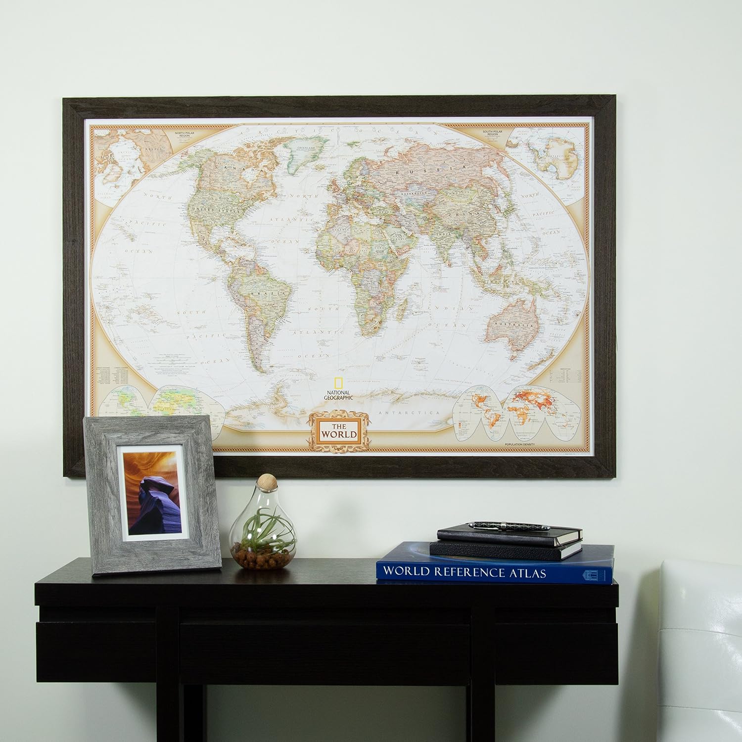 Craig Frames Wayfarer, Executive World Push Pin Travel Map, Weathered Black Driftwood Frame and Pins, 24 by 36-Inch