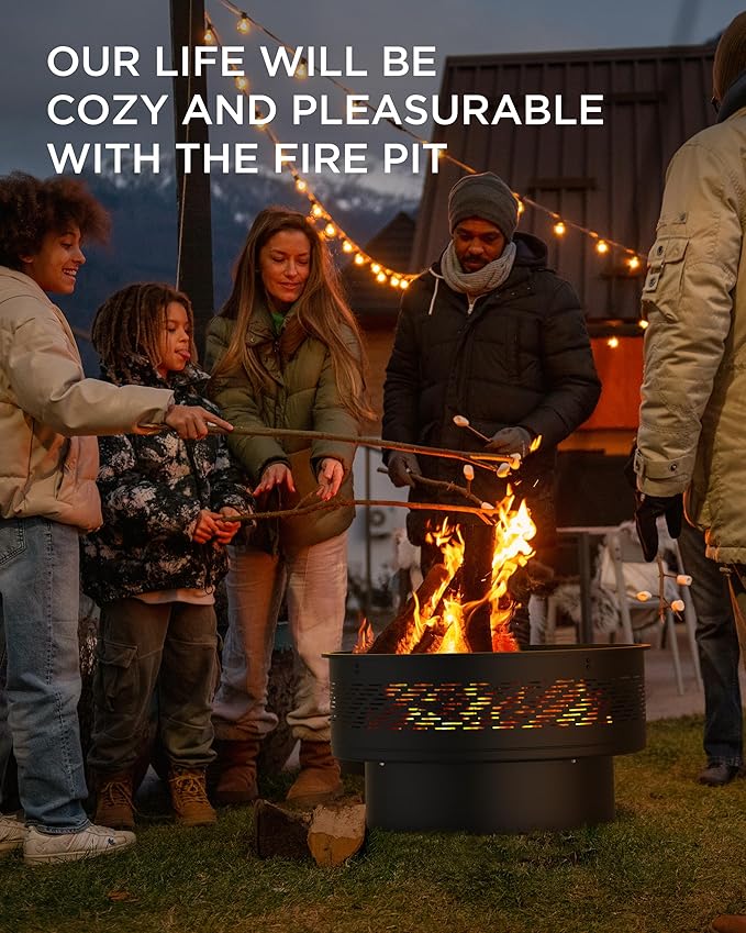 Brasero Redondo de Hierro 32" con Parrilla y Tapa para Jardín miniatura 6