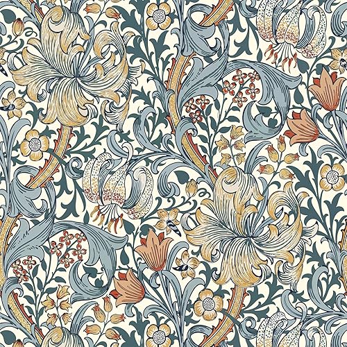 Papel tapiz vintage para despegar y pegar, papel de pared bohemio extraíble, impermeable, papel de contacto de lirio dorado para dormitorio, baño,