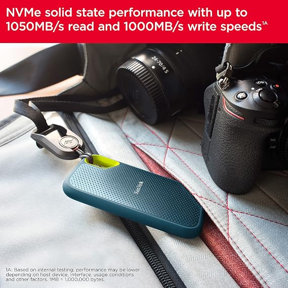 SanDisk 1TB Extreme Taşınabilir SSD - 1050MB/s'ye kadar, USB-C, USB 3.2 Gen 2, IP65 Su ve Toz Direnci, Güncellenmiş Firmware, Monterey - Harici Katı Hal Sürücüsü - SDSSDE61-1T00-G25M