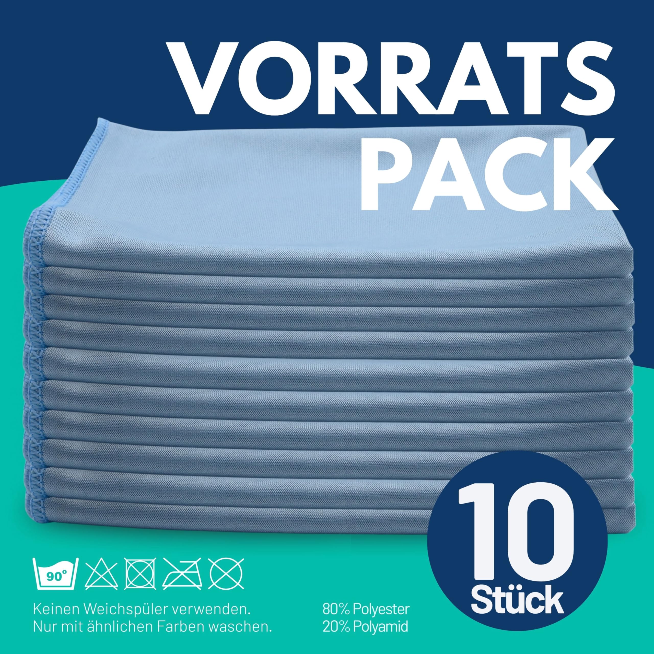 Sonty Profi Fensterputztücher XL 50x70 cm – 10er Maxi-Pack Microfaser Fenstertuch streifenfrei | Glastuch & Zaubertuch für Glas, Spiegel, Wundertuch Küchenfronten | Waschbar 40–90°C (Blau)