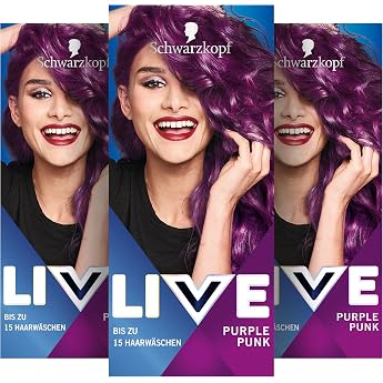 Schwarzkopf LIVE Ultra Brights Semi-Permanente Haarfarbe 094 Purple Punk 3 x 1425 ml Coloration f r intensive oder pastellige Farbergebnisse h lt 12 15 Haarw schen mit Pflege-Conditioner