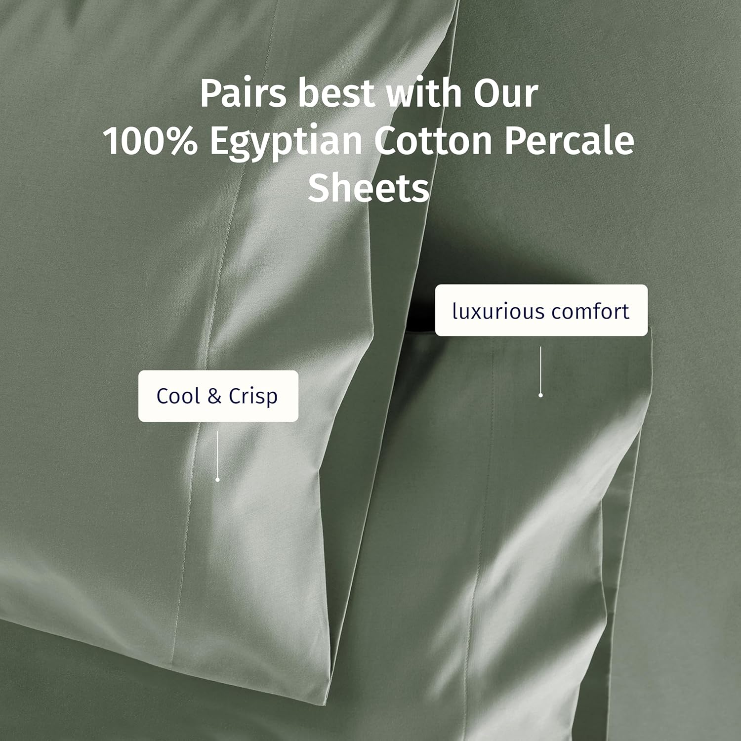 California Design Den 100% Egyptian Cotton Pillow Covers Standard Size/Queen Size Set of 2 - Crisp Percale Feel, Soft & Breathable Pillow Case Cotton (Sage Mist - Grey Tone)