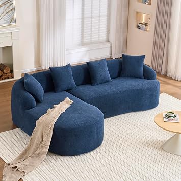 ZEIINPA Curved Sectional Sofa Couch, Oversized L Shape Deep Seat Cloud Couch, Modern Chenille 4-Seater Sofa with Chaise, No Assembly Required Couches for Living Room Apartment Office, Navy Blue