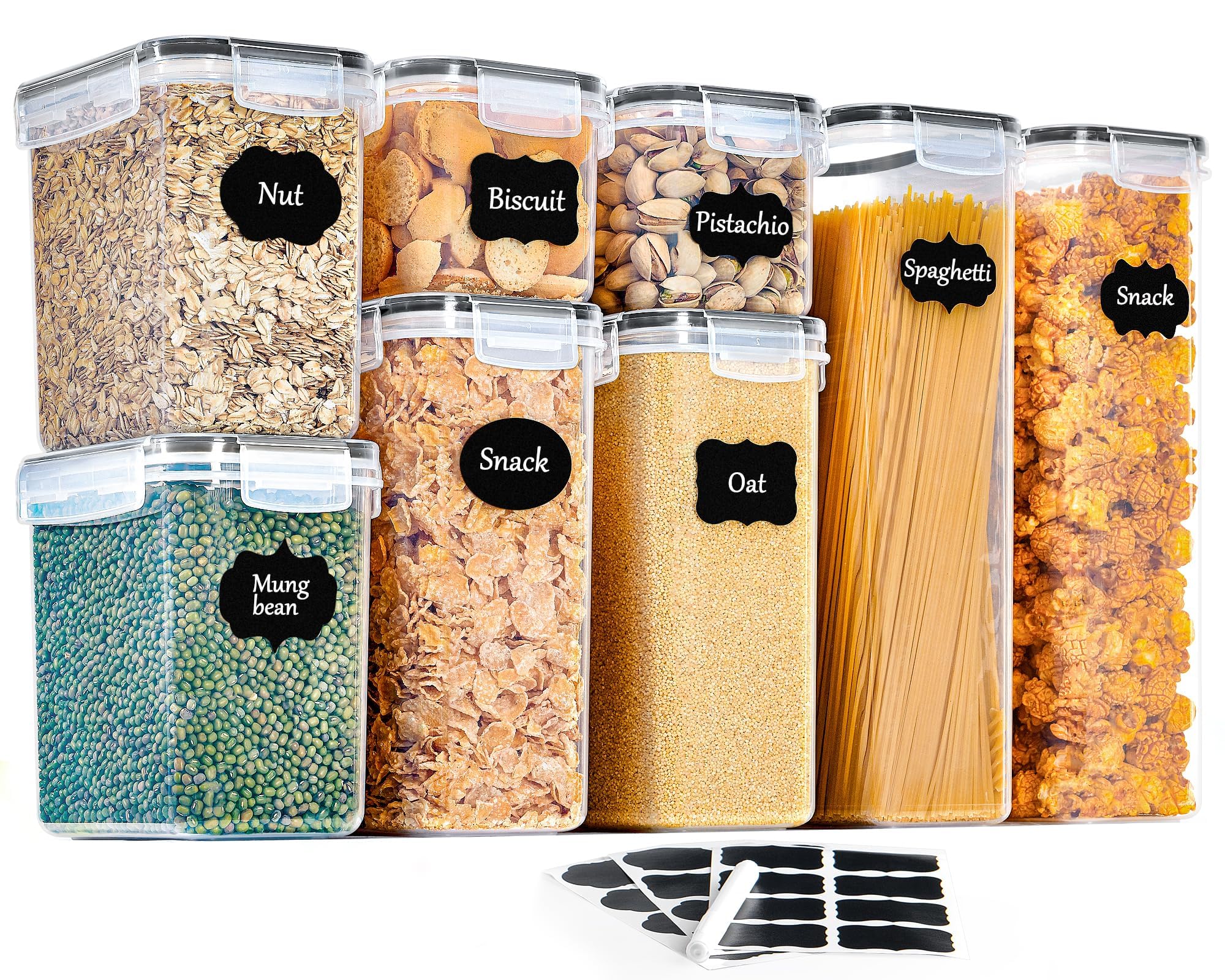 GoMaihe Vorratsdosen 8 Set, Aufbewahrungsbox Küche Luftdicht Behälter aus Plastik Mit Deckel, Vorratsgläser zur Aufbewahrung von Nudeln, Müsli, Reis, Mehl, und für Futter Haustiere, MEHRWEG