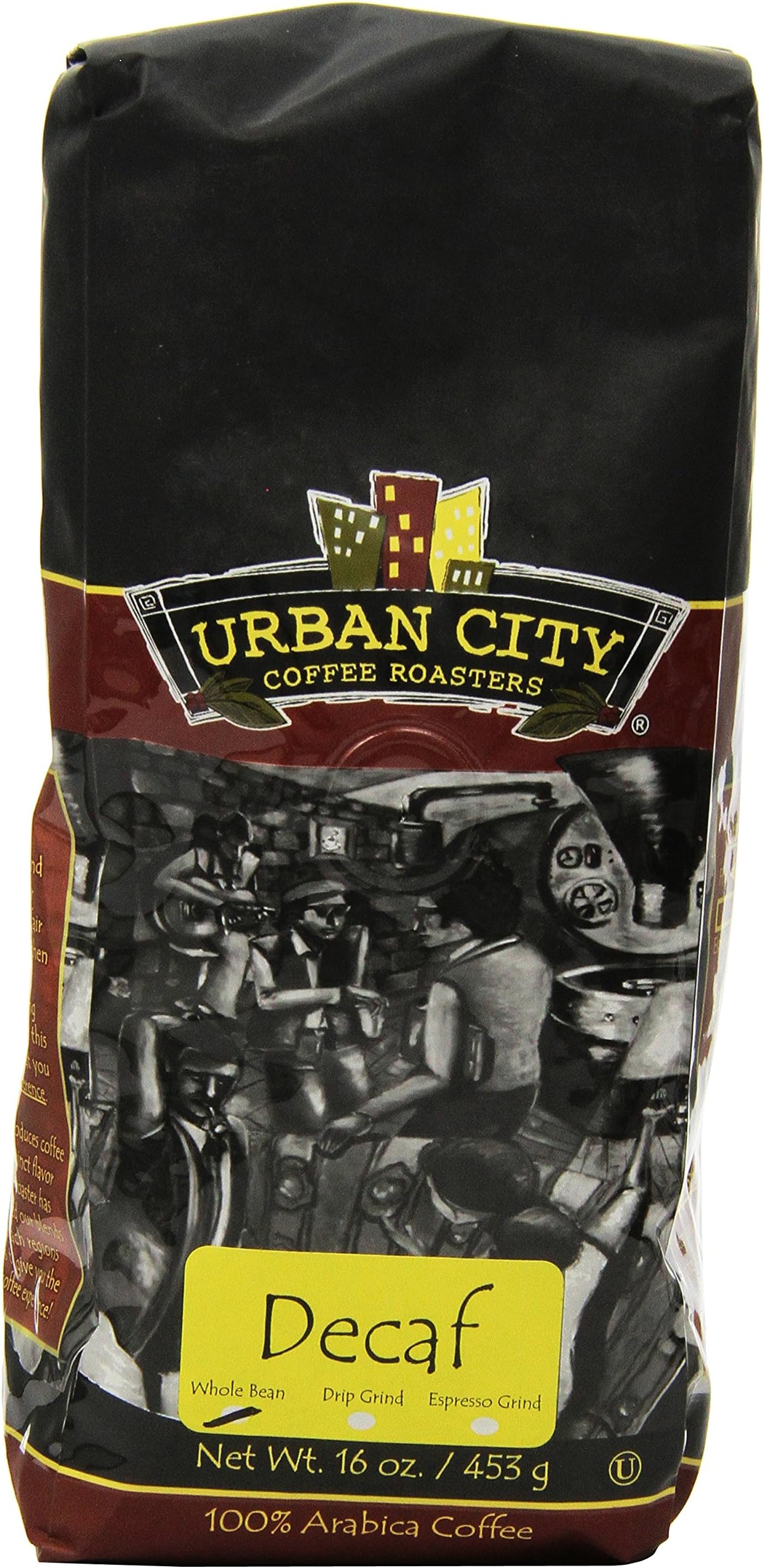 Urban City Coffee Urban Decaf Whole Bean, 16-Ounce Bags (Pack of 6)