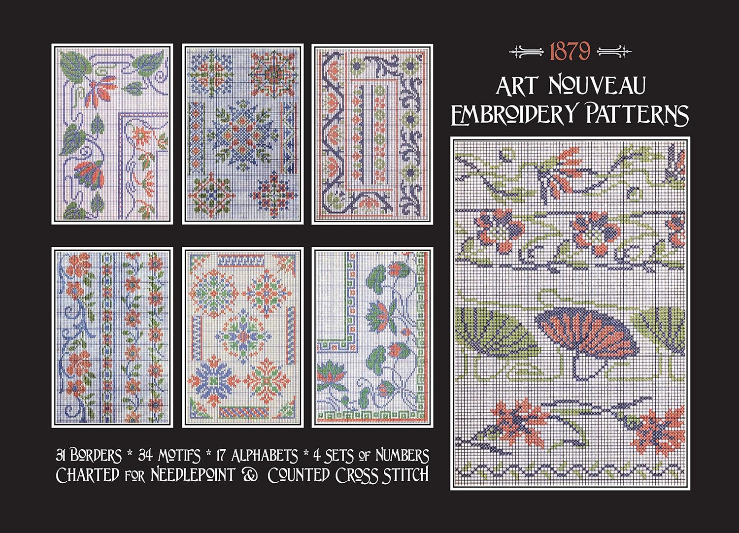 Art Nouveau Embroidery Patterns Charted for Needlepoint