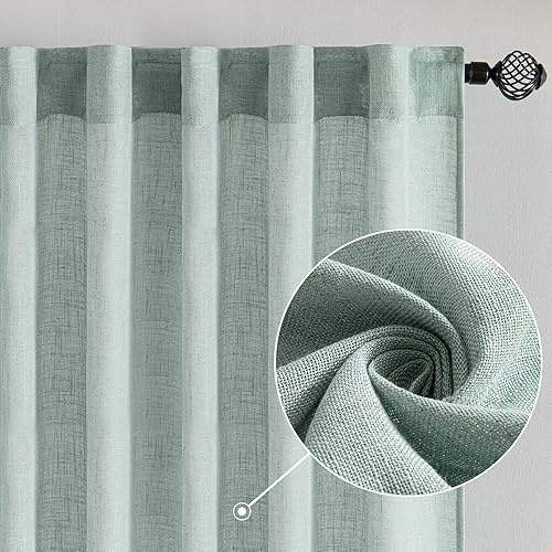 Miniatura 2 de MIULEE - Cortinas semitraslúcidas suaves y gruesas, textura de lino para dormitorio y sala de estar, aguamarina, con trabilla trasera y jareta, 108
