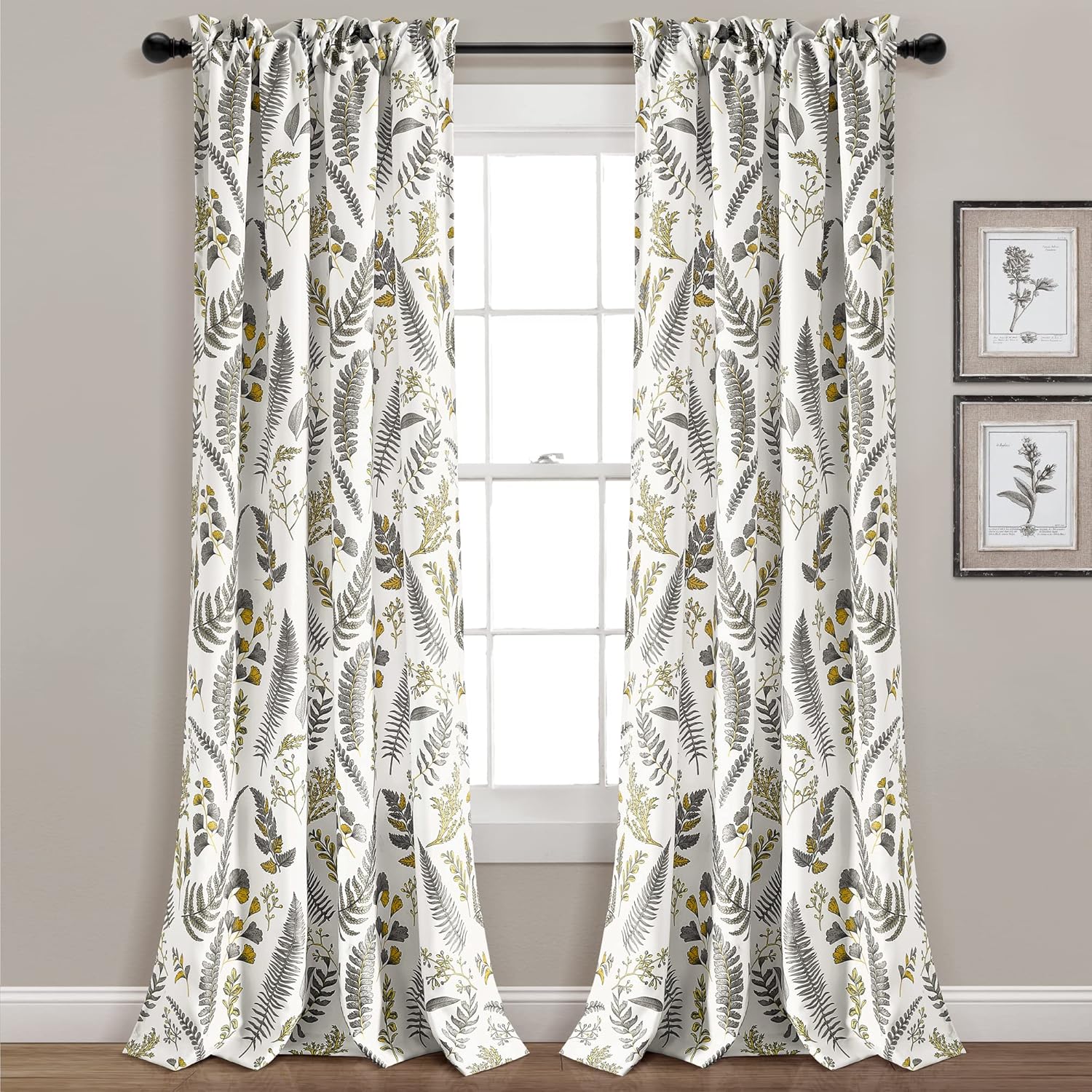 Lush Decor Devonia Allover Light Filtering Window Curtain Panel Pair, 52"W x 84"L, Yellow & Gray