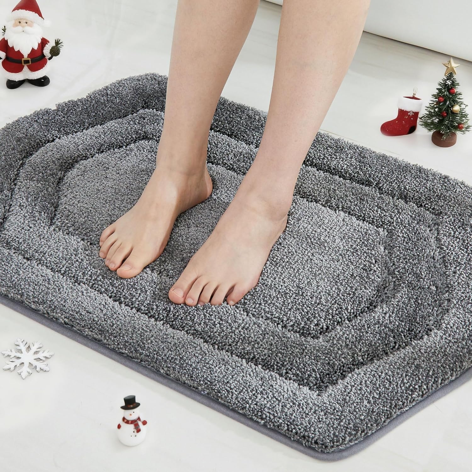 COSY HOMEER Extra Thick Bath Rugs for Bathroom - Anti-Slip Bath Linen Sets Mats Soft Plush Yarn Shaggy 100% Strong Polyeste Living Room Bedroom Water Absorbent(Grey,17x27 - Inches)