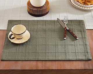 ZeeMart Linen Checked Farmhouse Placemats Set of 6, Olive 13x19in - Amazon product rated Grade A