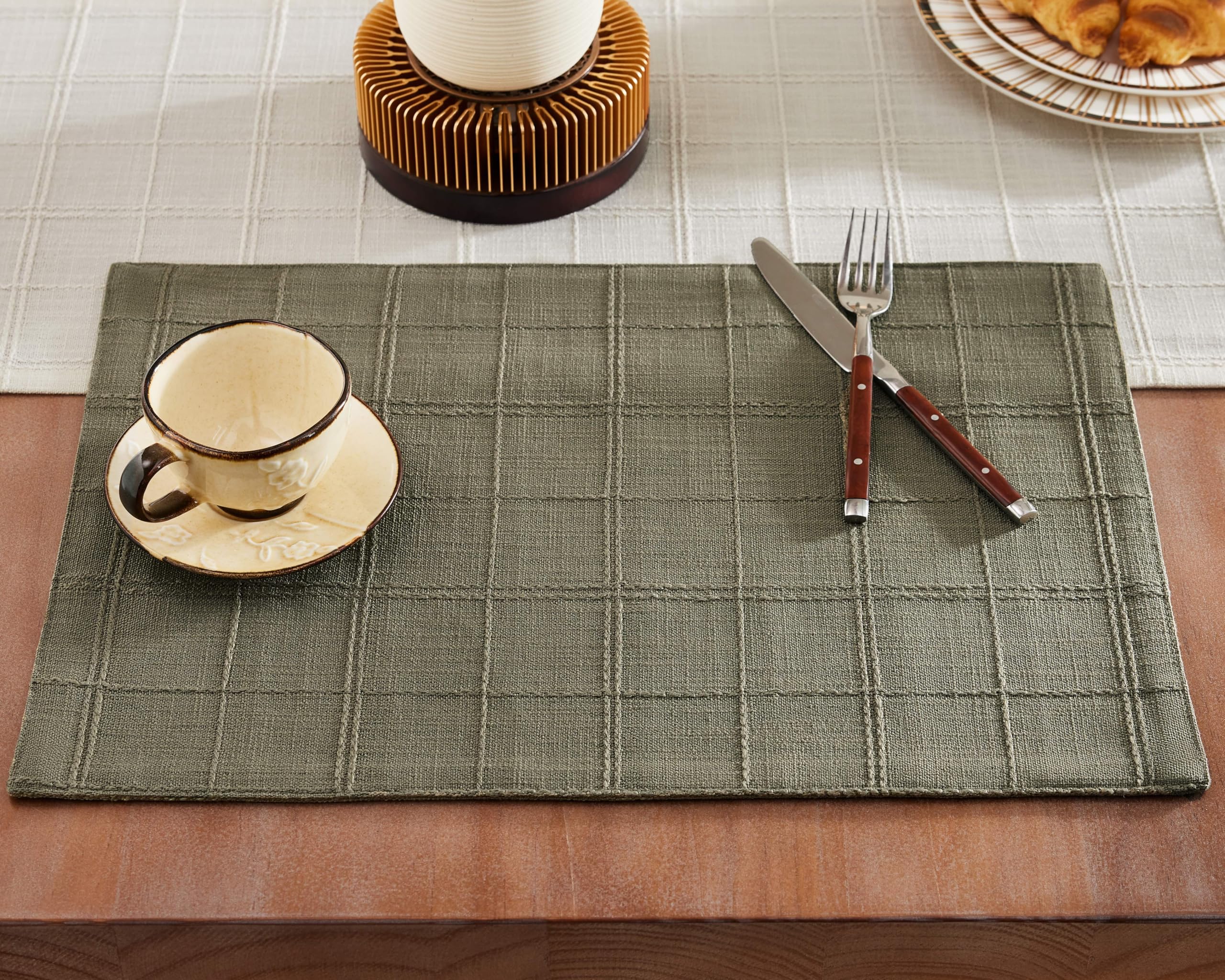 Amazon.com: ZeeMart Linen Checked Farmhouse Placemats Set of 6