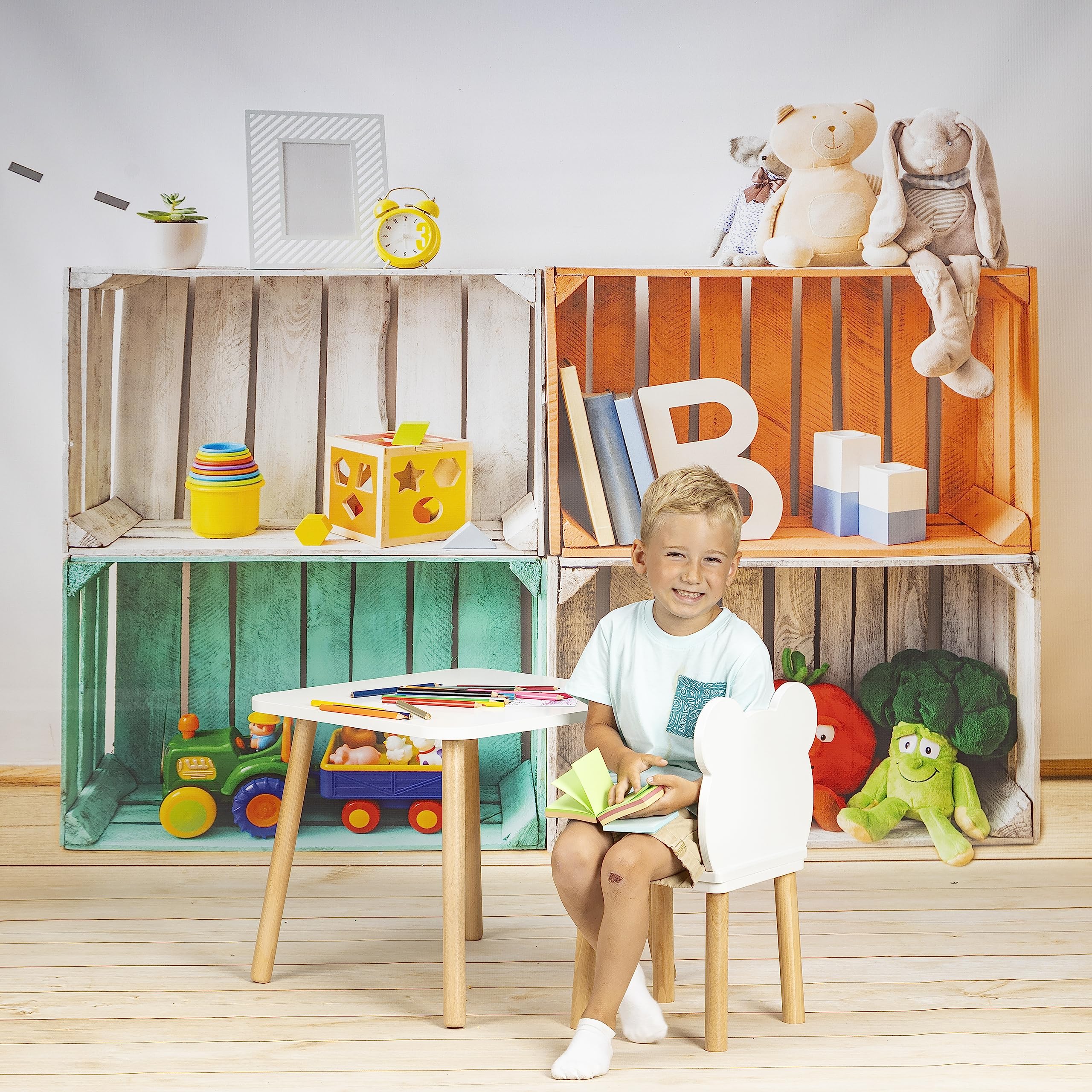 Kindertisch, weißer Holztisch für Kinderzimmer 50 x 70 x 46 cm, Geschenk für Kinder 3-7 Jahre, Selbstbaumöbel - Tisch